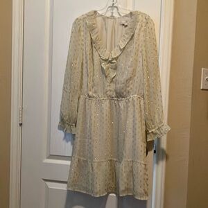 LOFT Cream Ruffle Dress with Gold Accents